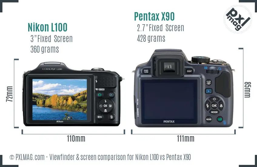 Nikon L100 vs Pentax X90 Screen and Viewfinder comparison