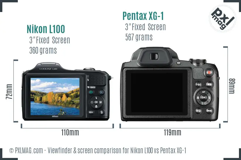 Nikon L100 vs Pentax XG-1 Screen and Viewfinder comparison