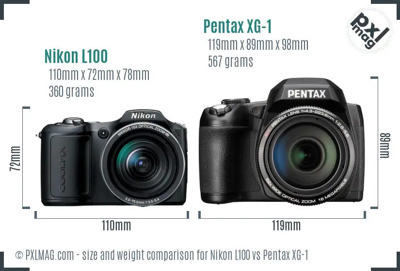Nikon L100 vs Pentax XG-1 size comparison