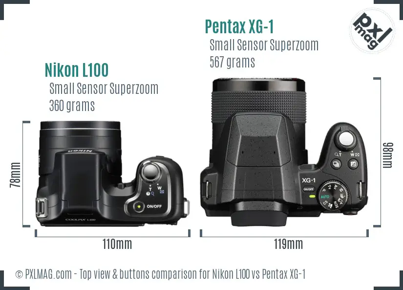 Nikon L100 vs Pentax XG-1 top view buttons comparison