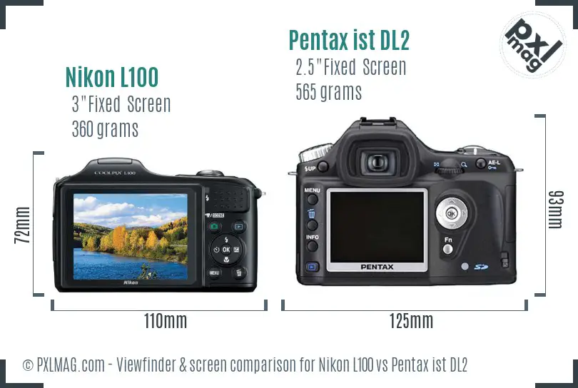 Nikon L100 vs Pentax ist DL2 Screen and Viewfinder comparison