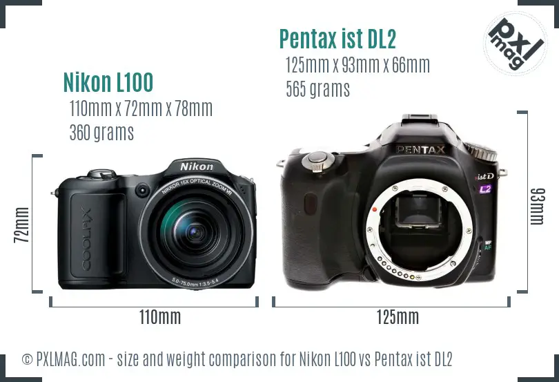Nikon L100 vs Pentax ist DL2 size comparison