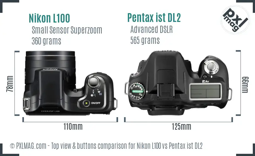 Nikon L100 vs Pentax ist DL2 top view buttons comparison