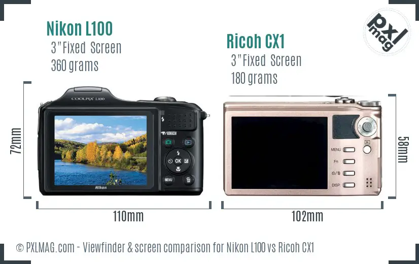 Nikon L100 vs Ricoh CX1 Screen and Viewfinder comparison