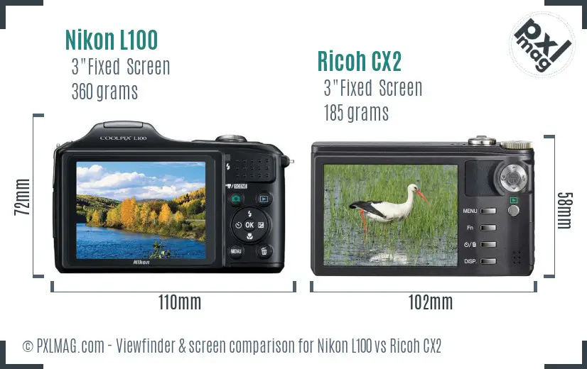 Nikon L100 vs Ricoh CX2 Screen and Viewfinder comparison