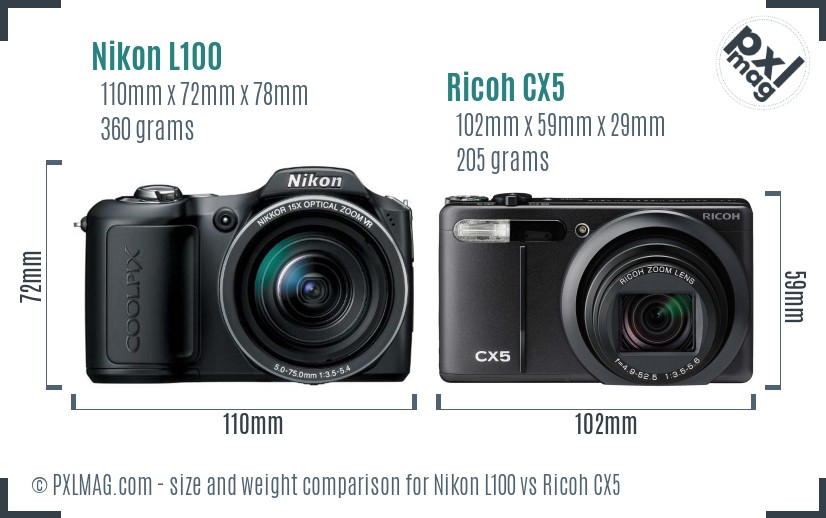 Nikon L100 vs Ricoh CX5 size comparison Nikon L100 vs Ricoh CX5 size comparison