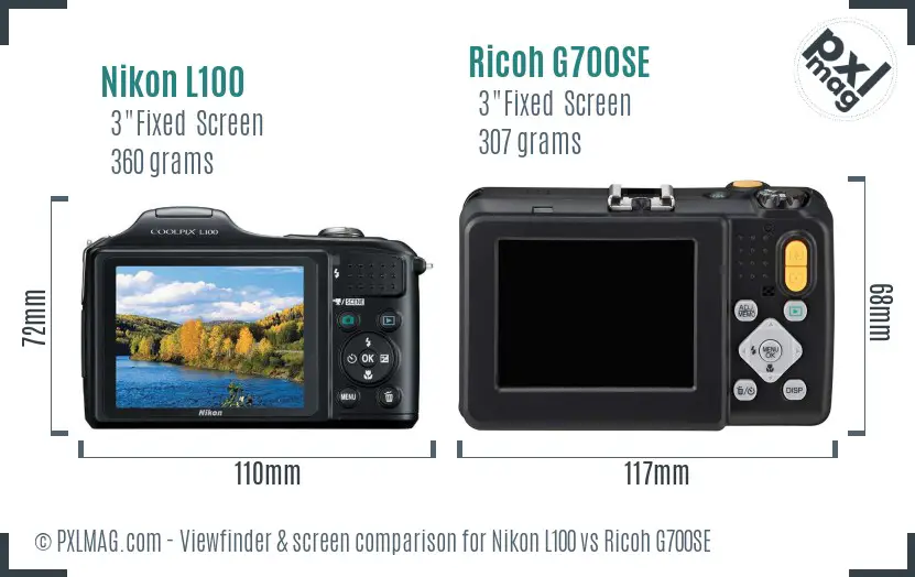 Nikon L100 vs Ricoh G700SE Screen and Viewfinder comparison
