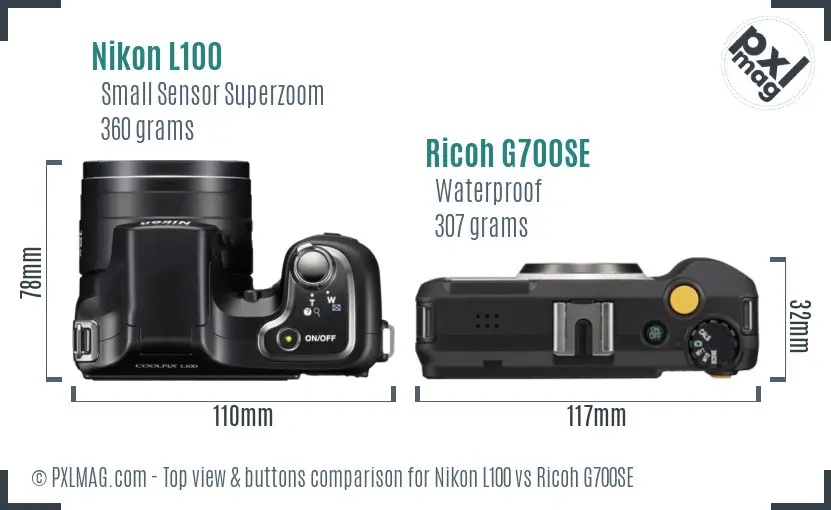 Nikon L100 vs Ricoh G700SE top view buttons comparison