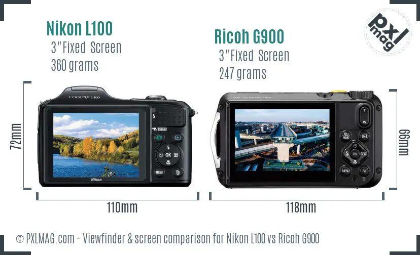 Nikon L100 vs Ricoh G900 Screen and Viewfinder comparison