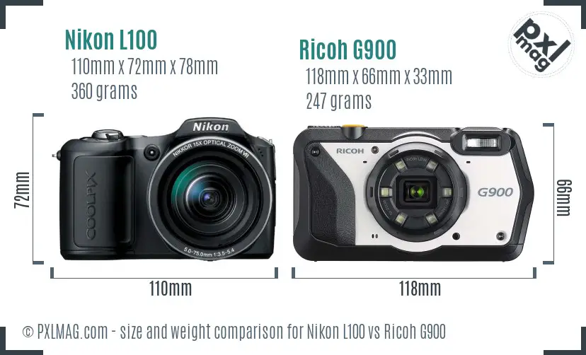 Nikon L100 vs Ricoh G900 size comparison