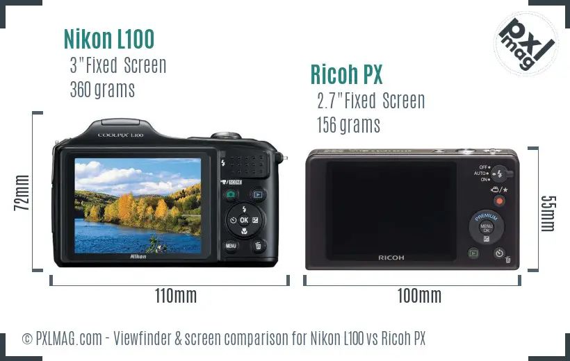 Nikon L100 vs Ricoh PX Screen and Viewfinder comparison