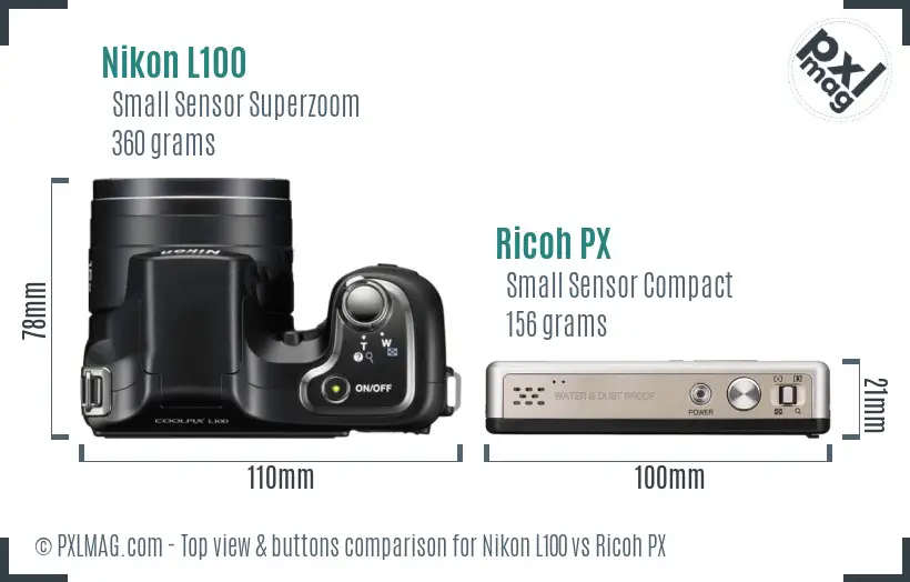 Nikon L100 vs Ricoh PX top view buttons comparison