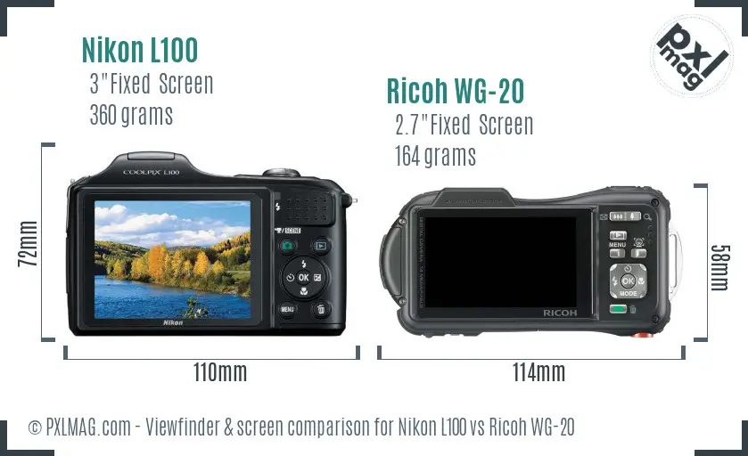 Nikon L100 vs Ricoh WG-20 Screen and Viewfinder comparison Nikon L100 vs Ricoh WG-20 Screen and Viewfinder comparison