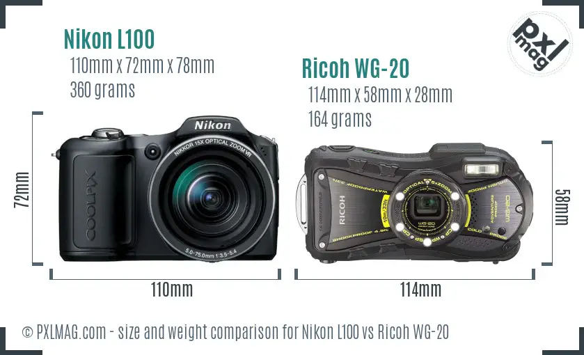 Nikon L100 vs Ricoh WG-20 size comparison Nikon L100 vs Ricoh WG-20 size comparison