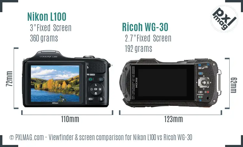 Nikon L100 vs Ricoh WG-30 Screen and Viewfinder comparison