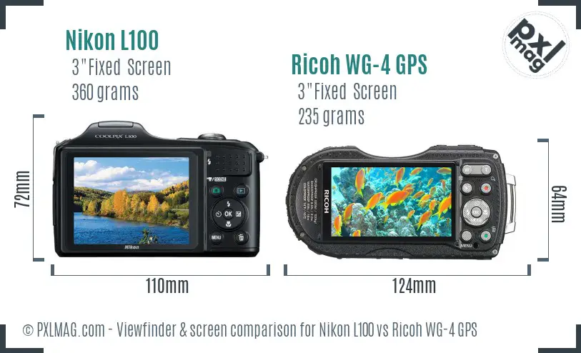 Nikon L100 vs Ricoh WG-4 GPS Screen and Viewfinder comparison