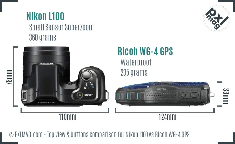 Nikon L100 vs Ricoh WG-4 GPS top view buttons comparison