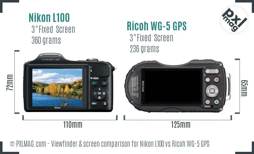 Nikon L100 vs Ricoh WG-5 GPS Screen and Viewfinder comparison Nikon L100 vs Ricoh WG-5 GPS Screen and Viewfinder comparison