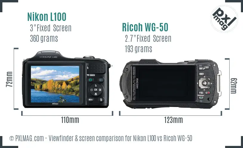 Nikon L100 vs Ricoh WG-50 Screen and Viewfinder comparison