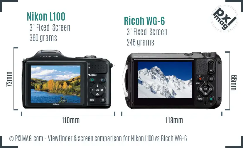 Nikon L100 vs Ricoh WG-6 Screen and Viewfinder comparison