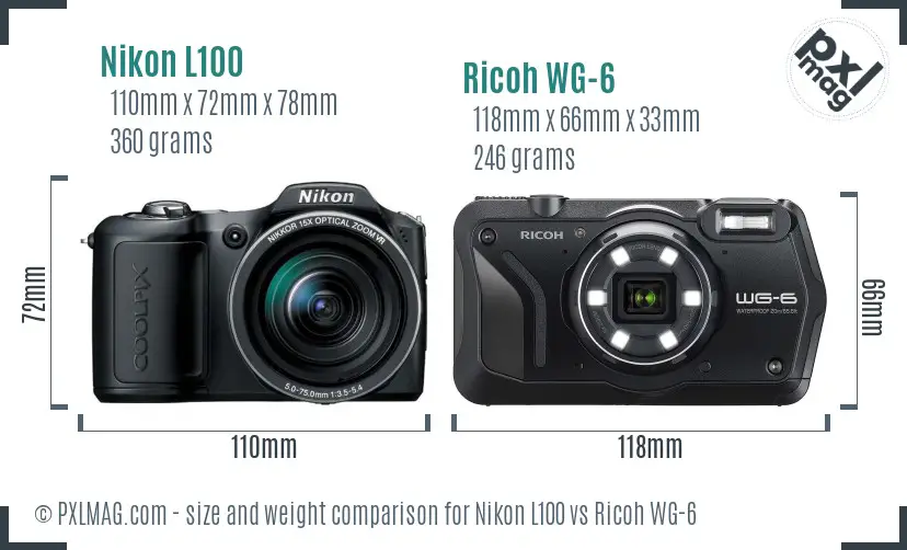 Nikon L100 vs Ricoh WG-6 size comparison