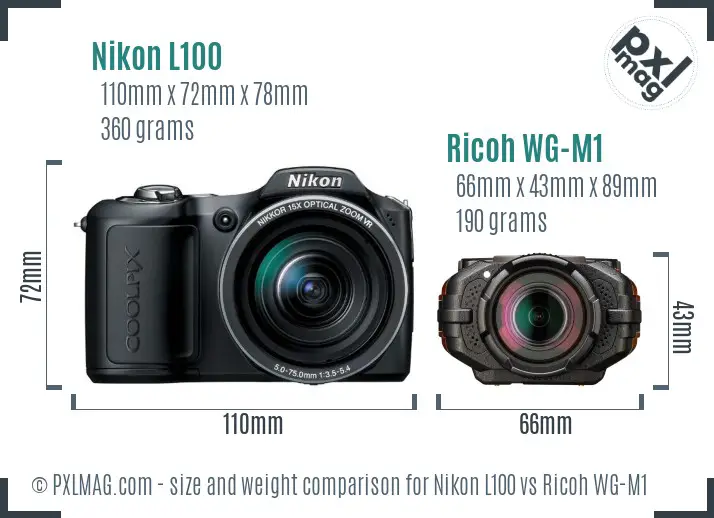 Nikon L100 vs Ricoh WG-M1 size comparison