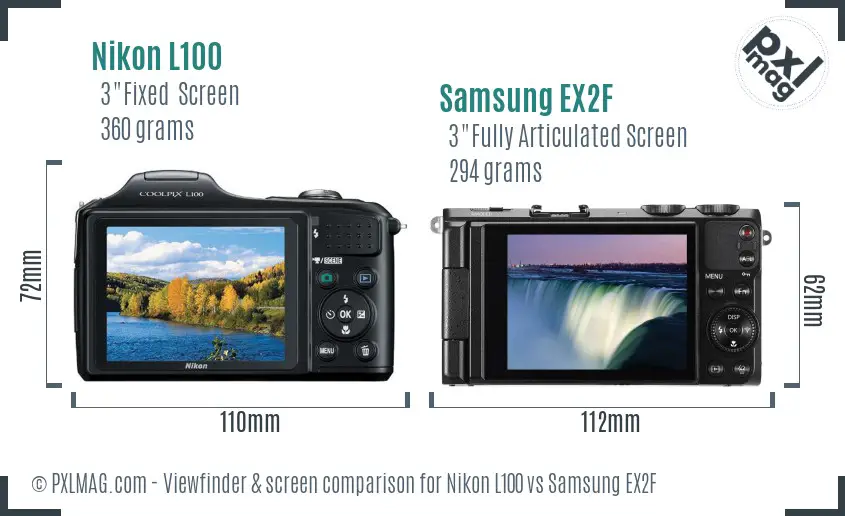 Nikon L100 vs Samsung EX2F Screen and Viewfinder comparison