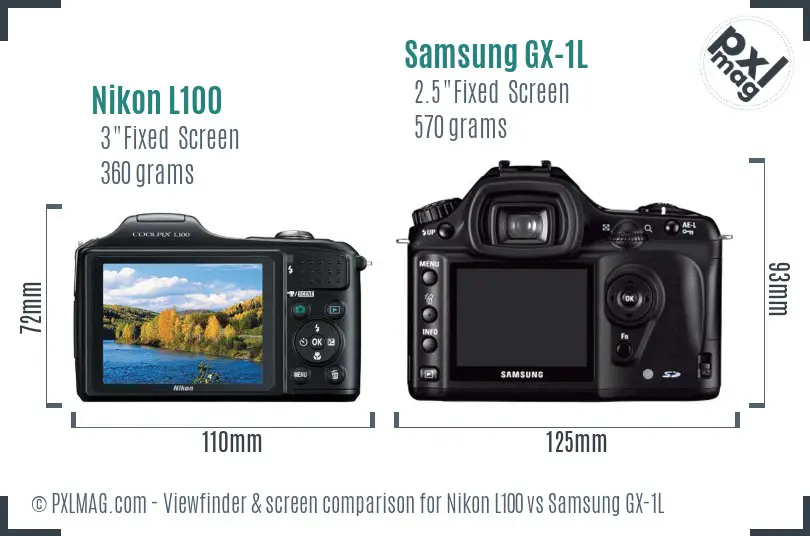 Nikon L100 vs Samsung GX-1L Screen and Viewfinder comparison