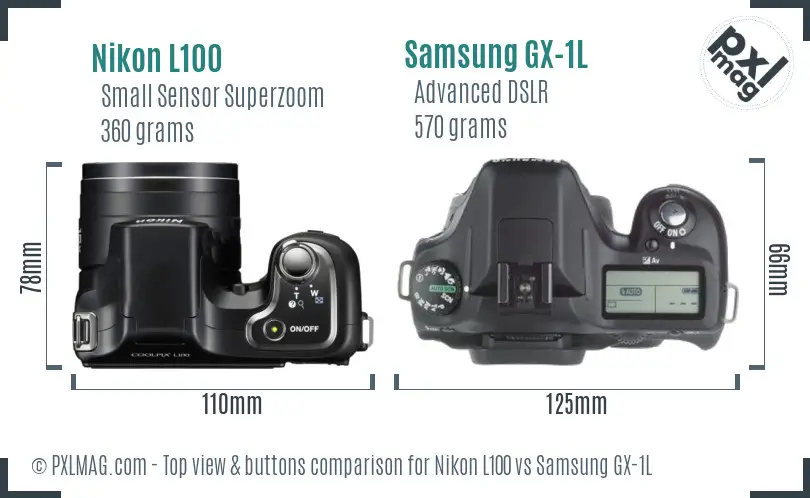 Nikon L100 vs Samsung GX-1L top view buttons comparison
