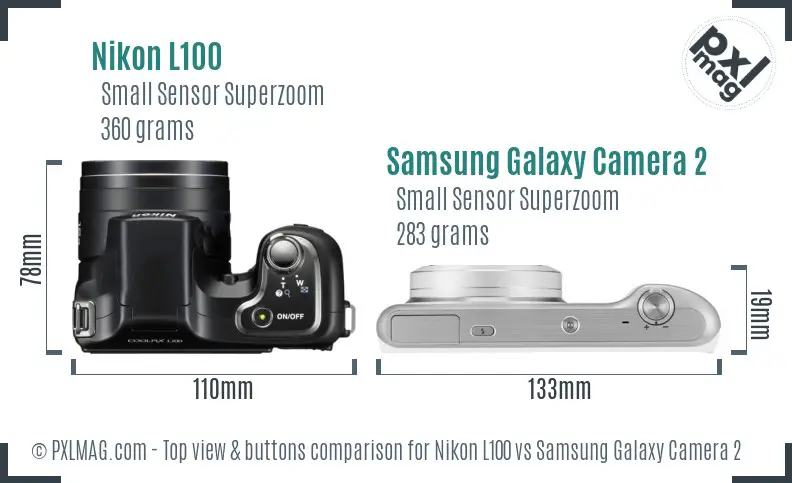 Nikon L100 vs Samsung Galaxy Camera 2 top view buttons comparison Nikon L100 vs Samsung Galaxy Camera 2 top view buttons comparison