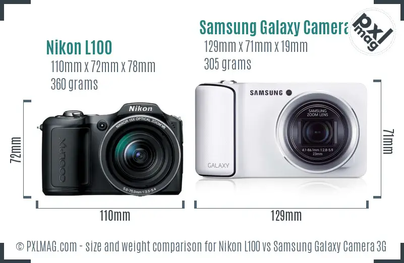 Nikon L100 vs Samsung Galaxy Camera 3G size comparison