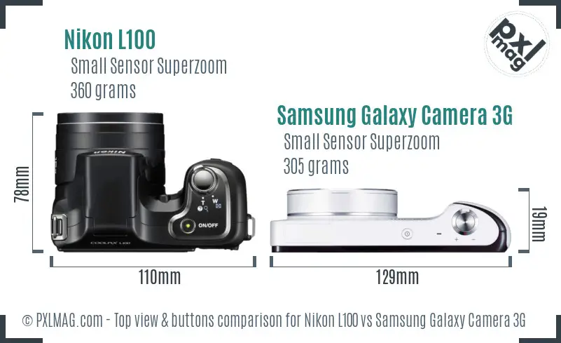 Nikon L100 vs Samsung Galaxy Camera 3G top view buttons comparison