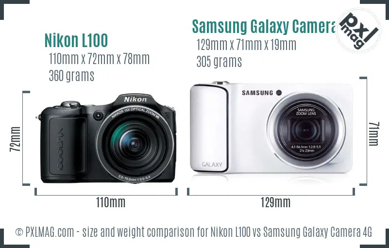 Nikon L100 vs Samsung Galaxy Camera 4G size comparison