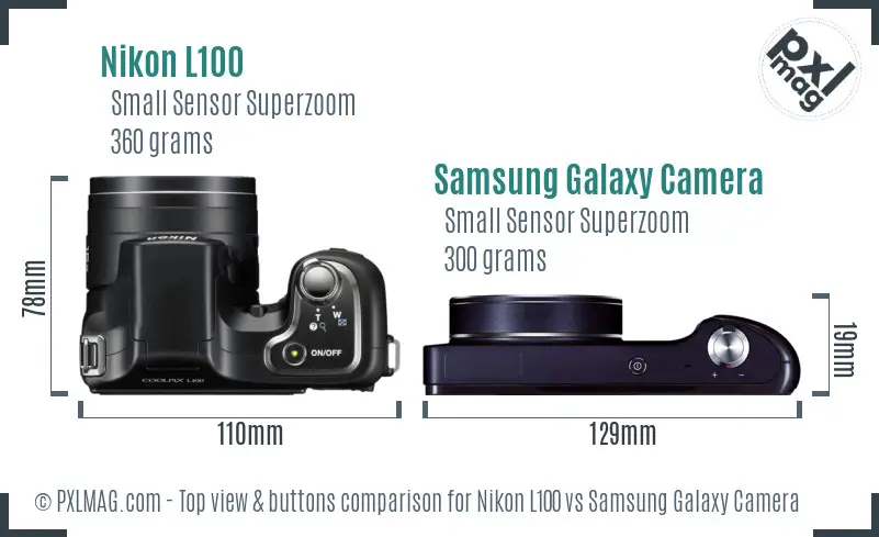 Nikon L100 vs Samsung Galaxy Camera top view buttons comparison