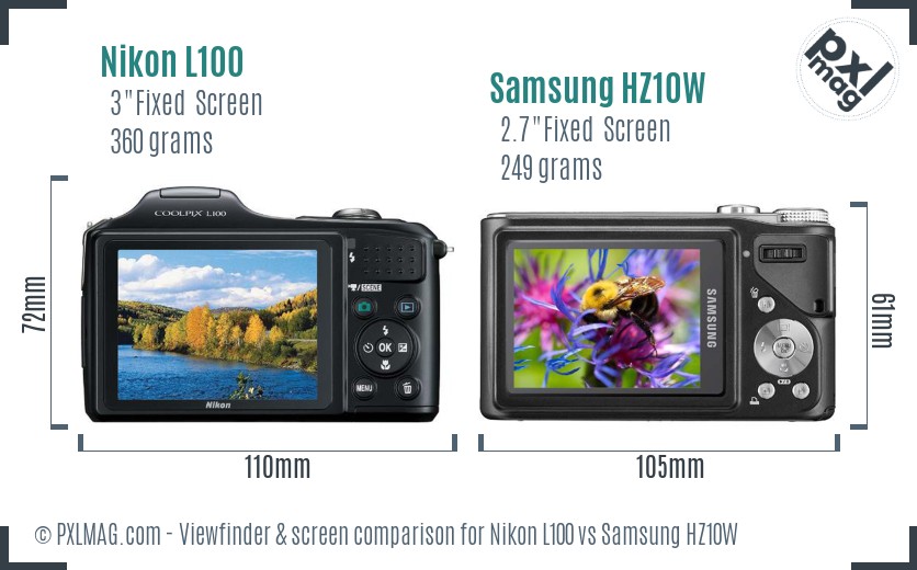 Nikon L100 vs Samsung HZ10W Screen and Viewfinder comparison