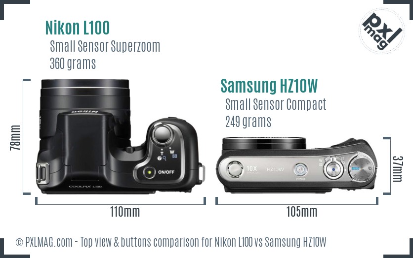 Nikon L100 vs Samsung HZ10W top view buttons comparison