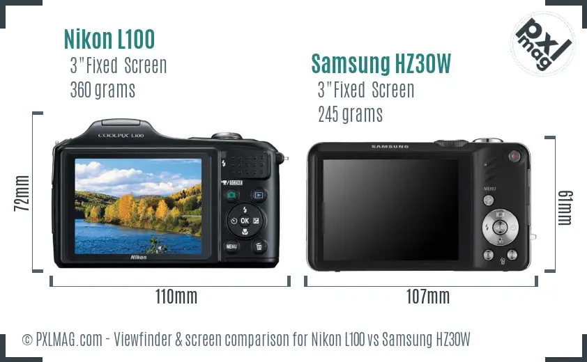 Nikon L100 vs Samsung HZ30W Screen and Viewfinder comparison Nikon L100 vs Samsung HZ30W Screen and Viewfinder comparison