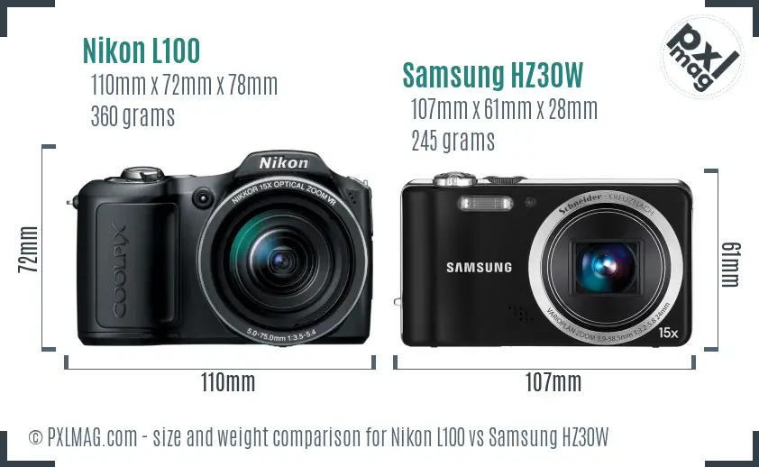 Nikon L100 vs Samsung HZ30W size comparison Nikon L100 vs Samsung HZ30W size comparison
