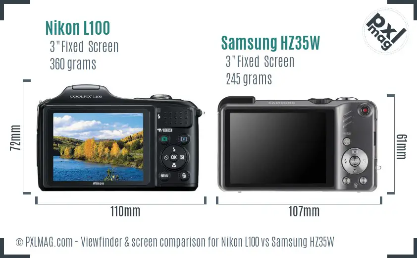 Nikon L100 vs Samsung HZ35W Screen and Viewfinder comparison