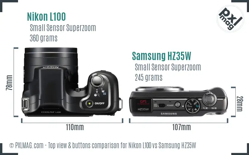 Nikon L100 vs Samsung HZ35W top view buttons comparison