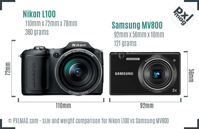 Nikon L100 vs Samsung MV800 size comparison Nikon L100 vs Samsung MV800 size comparison