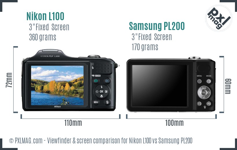 Nikon L100 vs Samsung PL200 Screen and Viewfinder comparison