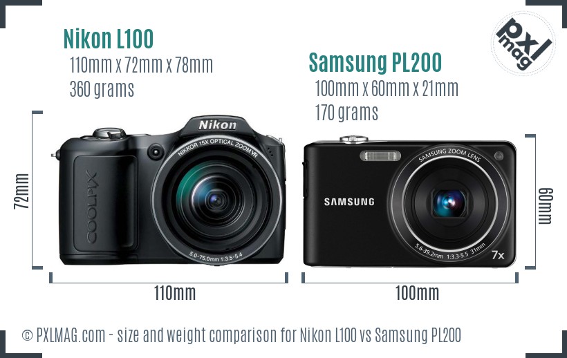 Nikon L100 vs Samsung PL200 size comparison