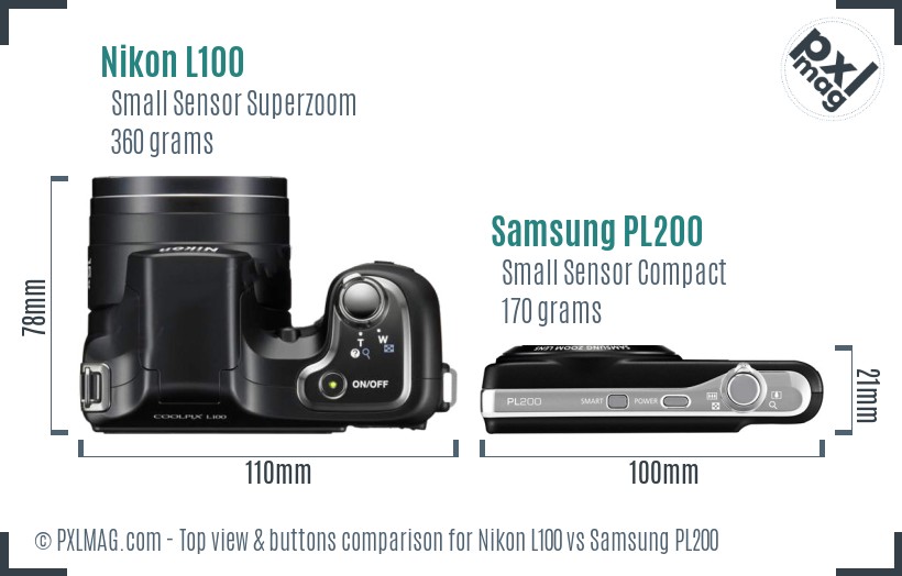 Nikon L100 vs Samsung PL200 top view buttons comparison