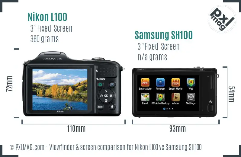 Nikon L100 vs Samsung SH100 Screen and Viewfinder comparison