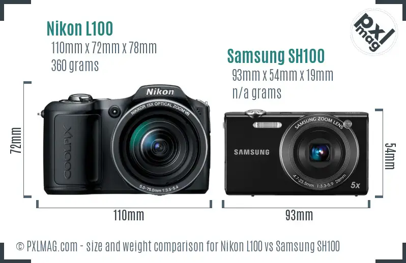 Nikon L100 vs Samsung SH100 size comparison