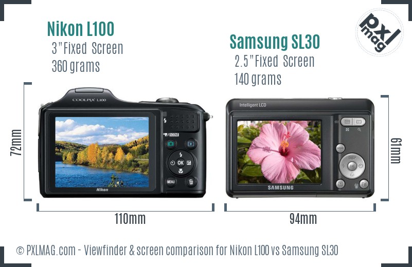 Nikon L100 vs Samsung SL30 Screen and Viewfinder comparison