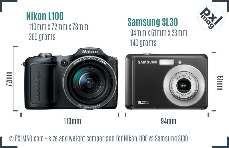 Nikon L100 vs Samsung SL30 size comparison