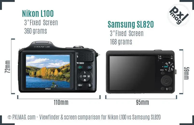 Nikon L100 vs Samsung SL820 Screen and Viewfinder comparison