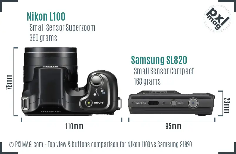 Nikon L100 vs Samsung SL820 top view buttons comparison